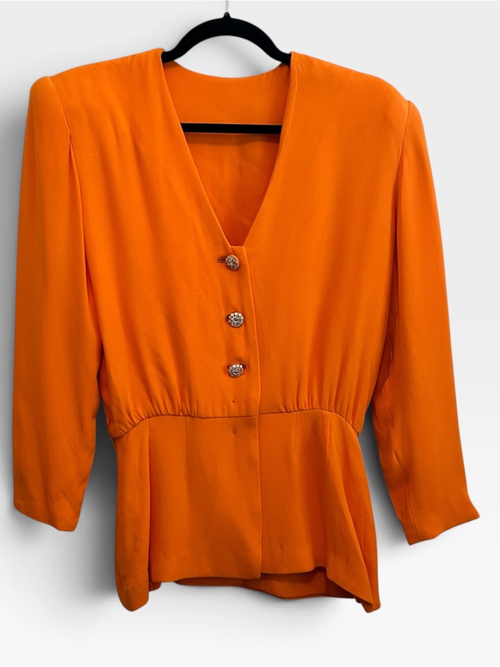 Vintage Women’s Orange Crepe Jacket with Rhinestone Buttons